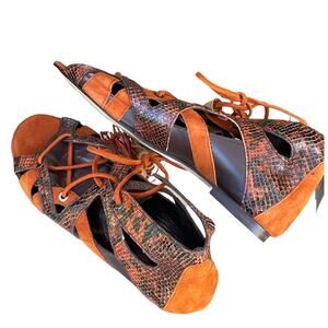 Zara Women Snakeskin Leather & suede with Tassel Lace Up Sandals New size 37/6.5